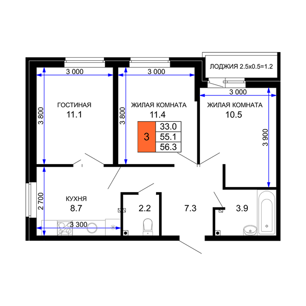 3 комнатная